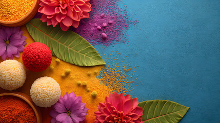  Flat Lay of Colors Sweets and Flowers