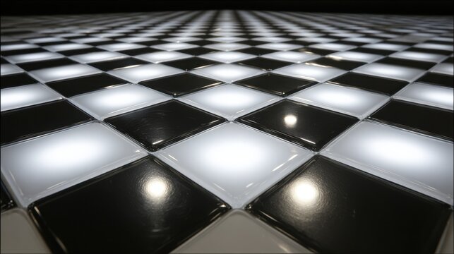 Close up view of checkerboard design on reflective surface - Powered by Adobe