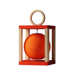 Wooden cage holds orange sphere