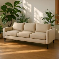 Modern Beige Sofa in Stylish Living Room Interior