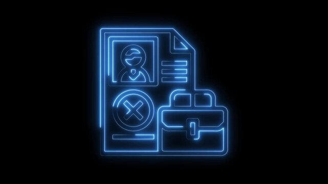 Neon application rejection briefcase animation on black background illustrating career setbacks and professional disappointment
