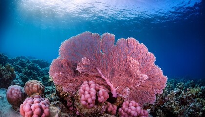 pink coral underwater in the ocean pocillopora meandrina commonly known as cauliflower coral south pacific french polynesia