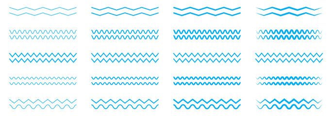 Waves line set. Wave ornament pattern. Set of wavy zigzag lines. Wave thin line background. Vector zigzag and wavy horizontal underline. Vector illustration