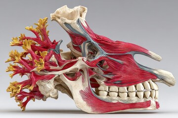Detailed anatomical model of a human skull and facial structures