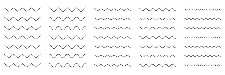 Set of seamless wavy, zigzag. Graphic design elements. Outline sign border element kit. Page Decoration linear icon paper break, book decoration.