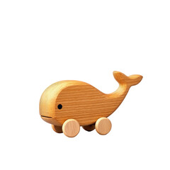 Wooden whale toy on wheels