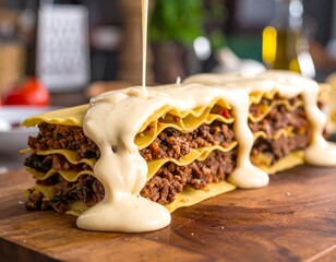 Layered lasagna with creamy sauce