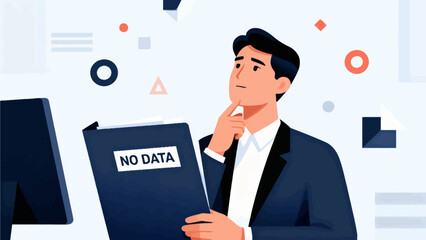 Man holding folder labeled NO DATA