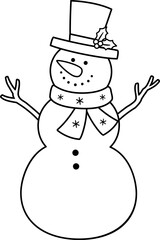 Winter Christmas snowman outline vector illustration.
Traditional classic snowman character Children's coloring pages isolated.
Children's coloring pages.
Transparent background. SVG.