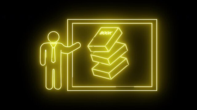 icon of a person presenting on a board and icon of a stack of books