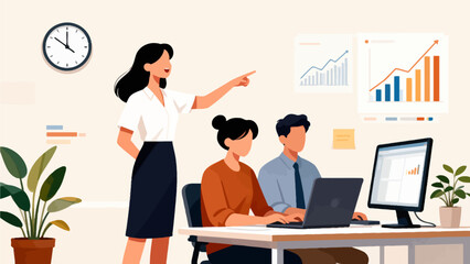 Business team reviewing data charts