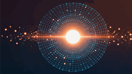 Glowing circular grid with radiant center