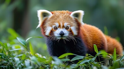 Fototapeta premium Cute Red Panda in Grassland Dynamic Moment, Motion-Captured HD Photography, Natural Ecology Documentary-Quality Stock