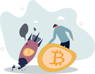 Bitcoin price collapse, crypto currency volatility price roaring fast and fall down causing investor huge loss concept.life and employment of people.