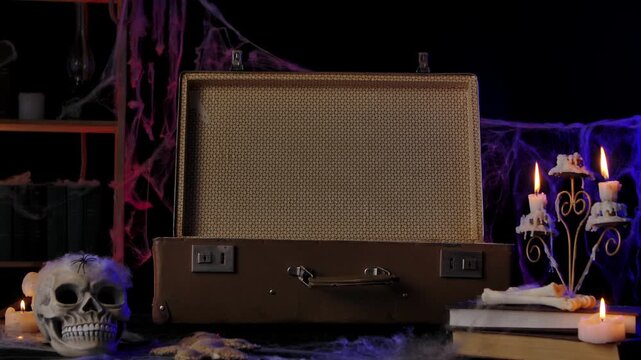 Creepy Halloween Scene with Severed Head in Suitcase - Powered by Adobe