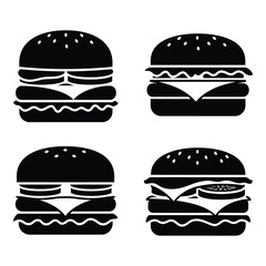 Set of four classic hamburger icons silhouette fast food burgers delicious meal food court emblem silhouette