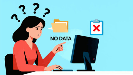 Woman confused by missing data on computer