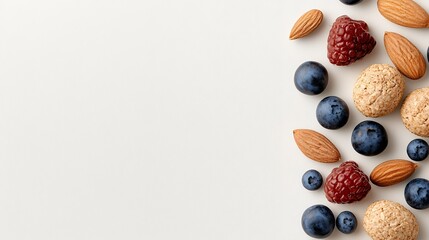 Fresh Berries, Nuts, and Cookies Arranged on a Neutral Background