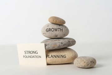 Stone Stack Display with Planning and Growth Text on Display