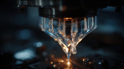 Macro shot of a nozzle depositing molten material