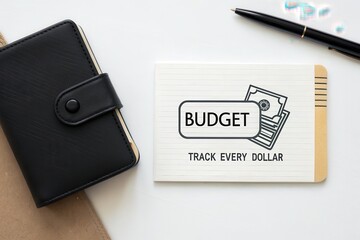 Wallet and Budget Icon with the words track every dollar