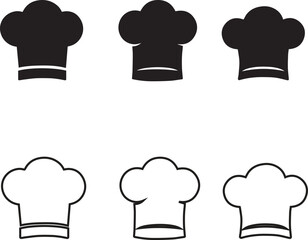 set black various style vector bakers hat, chef hat silhouettes