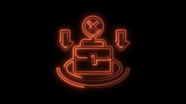 Recession business failure risk neon style with arrows and negative sign on isolated black background