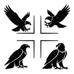 Four majestic eagles in dynamic poses with a cross motif powerful avian wildlife symbolism silhouette