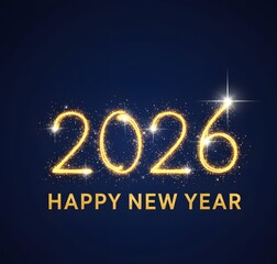 Sparkling Gold 2026 Happy New Year Design on Dark Background for Greeting Card and Holiday Celebration