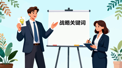 Business presentation with whiteboard and colleagues