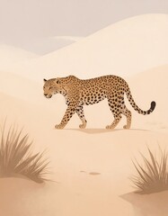Leopard in a desert landscape