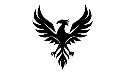 a black and white silhouette of a phoenix birdbird, black, design, eagle, illustration, logo, profile, spread, symbol, tattoo, wing 
