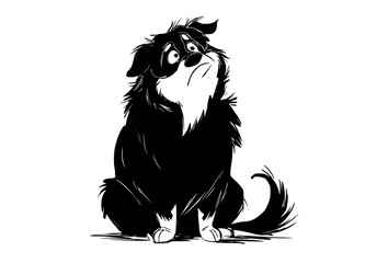 a cartoon dog with a surprised expression, sitting on the groundanimal, black, cartoon, dog, floor, illustration, sit, stare, tail 