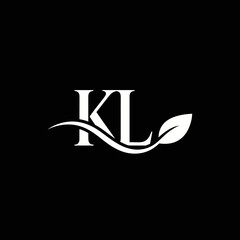 Elegant KL monogram logo with a minimalist leaf design, symbolizing growth and nature