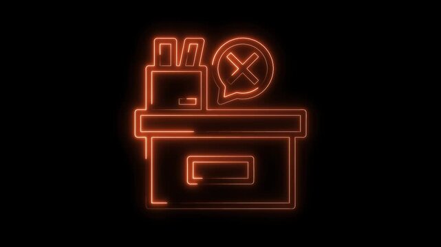 Neon style outbox icon with cross mark animation on black background for digital design