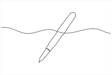Obraz premium Ball pen continuous one line art drawing stationery office pen vector illustration