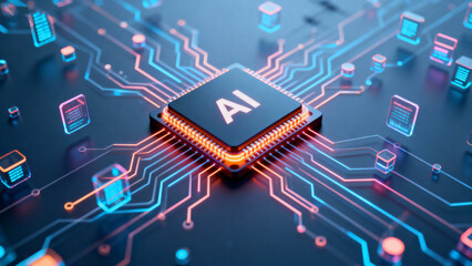 AI chip with glowing circuitry