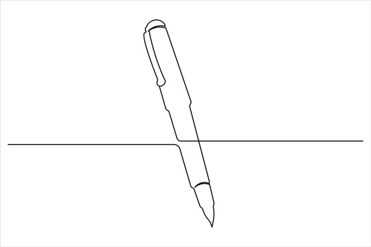 Ball pen continuous one line art drawing stationery office pen vector illustration