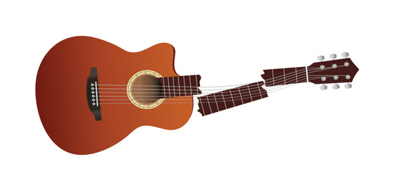 Obraz premium Acoustic broken guitar icon vector, Acoustic guitar, Vector 3d Classic Acoustic Sunbird Wooden broken Guitar Icon. Vector illustration.