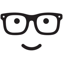 Description cute glasses icon with a smiling face black and white vector illustrat