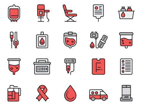 Collection of medical icons related to blood donation and health services.