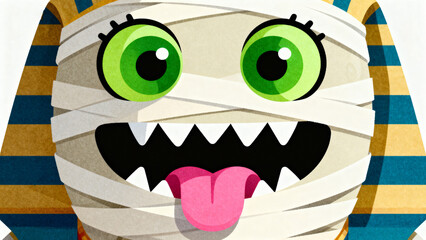 Cartoon mummy with green eyes