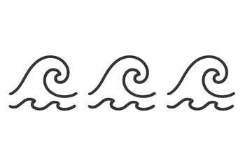 Minimalist wave icon set, linear water symbol, vector cartoon illustration of ocean waves, clean and simple design, transparent background, repeating pattern