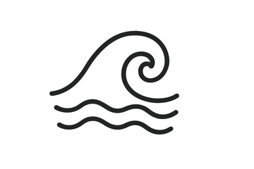 Wave symbol vector. Linear style water icon with swirling crest and wavy lines. Minimalist sea wave illustration. Ocean water element, fluid motion, marine design, simple black line art.