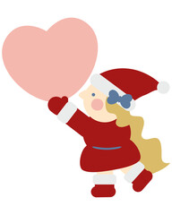 大きいハートをかかげるかわいい女の子のサンタクロース