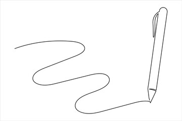 Ball pen continuous one line art drawing stationery office pen vector illustration