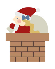 煙突とかわいい女の子のサンタクロース