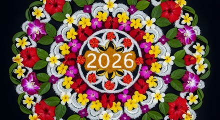 Vibrant Floral Rangoli for 2026 – Indian Festival Decoration, Onam Pookalam Design