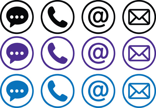 set of contact  icons for web and app design , mail, message, phone and gmail icons , business communication icons