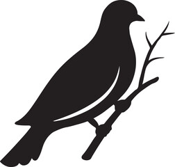 Fototapeta premium Dove silhouette perched holding a branch, symbol of peace, hope, and harmony in vector.